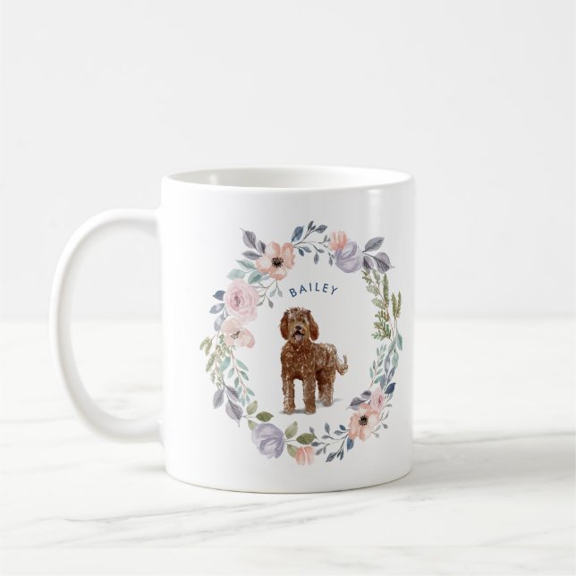 Blommigt för söt vattenfärg | Labradoodle Hund Kaffemugg (Vänster)