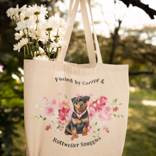 Blommigt för söt vattenfärg Rottweiler Hund Tygkasse