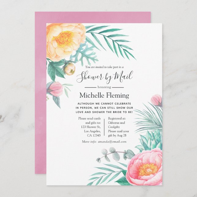 Blommigt för spädbarn med Tropical Pastel-program  Inbjudningar (Fram/baksida)