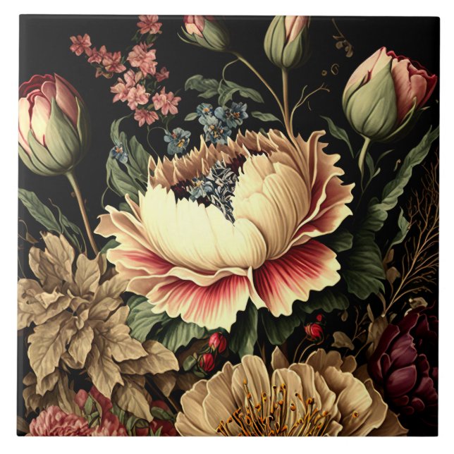 Blommigt för storslagen Vintage Arrangemang Kakelplatta (Framsidan)