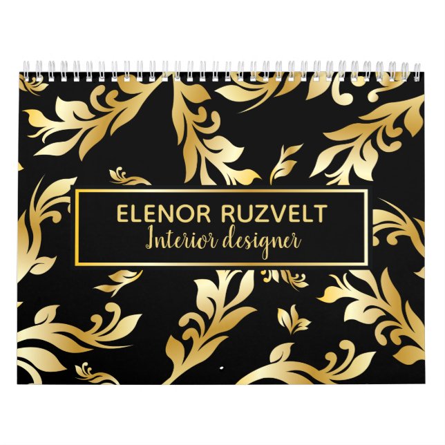 Blommigt för svart guld-elegant,  Luxe-design Kalender (Omslag)