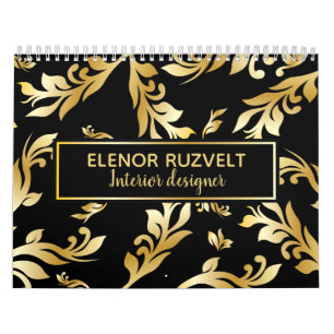 Blommigt för svart guld-elegant,  Luxe-design Kalender