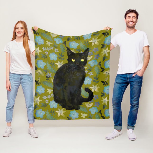 blommigt för svart katt fleecefilt (På plats)