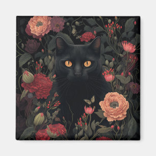 blommigt för svart katt magnet