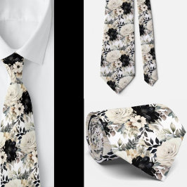 Blommigt för svart och vit vattenfärg Formell hals Slips