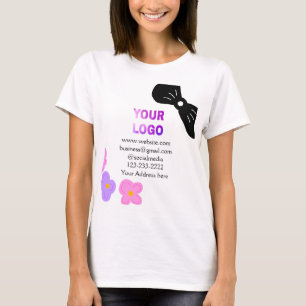 Blommigt för svart rosa lila lägger till logotyp, t shirt