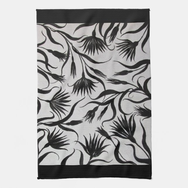blommigt för svartvit contemporary kökshandduk (Vertikal)