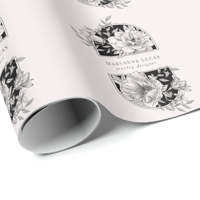 Blommigt för svartvit Elegant Presentpapper (Rullad Hörn)