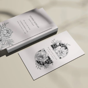 Blommigt för svartvit Elegant Visitkort