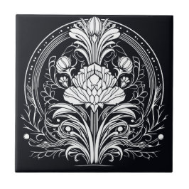 Blommigt för svartvit konsthandling kakelplatta