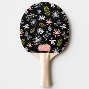Blommigt för svartvit och rosa snyggt pingisracket
