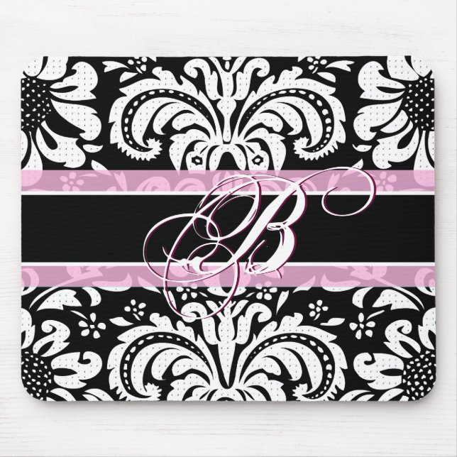 Blommigt för svartvit och Rosa Vintage- Musmatta (Framsidan)