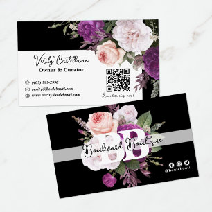 Blommigt för svartvitt-Vintage, Chic Boutique QR-k Visitkort