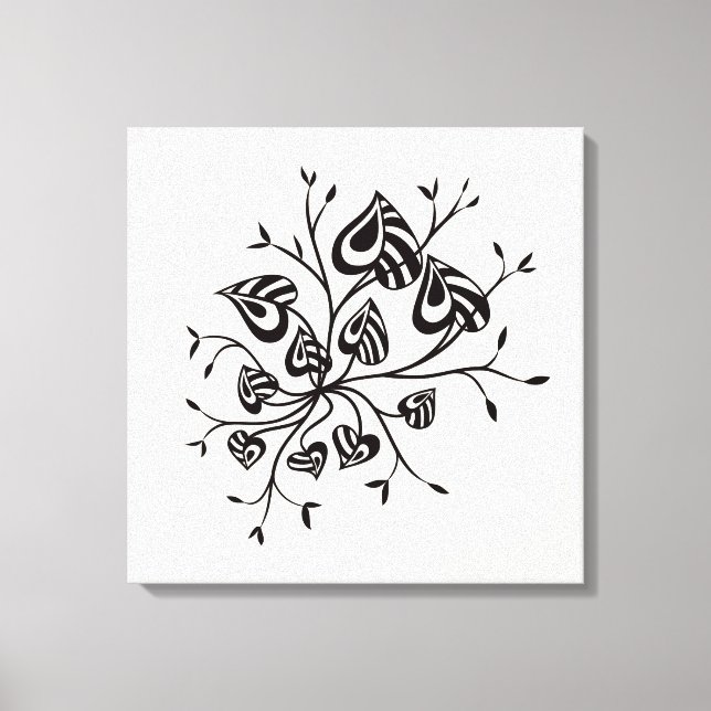 Blommigt för tatueringstilabstrakt med Pointy löv Canvastryck (Framsida)