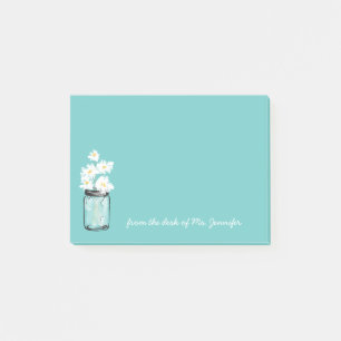 Blommigt för Teal Mason Burk White Daisy Anpassa Post-it Block
