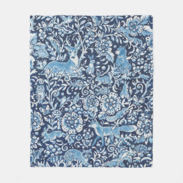 Blommigt för tekoni Indigo Blue White Woodland Ani Fleecefilt