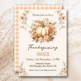 Blommigt för thanksgiving Dinner Pumpkin Pastel Or Inbjudningar
