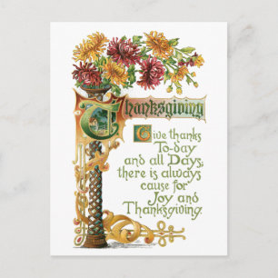 Blommigt för Thanksgiving med vintage med verse Helg Vykort
