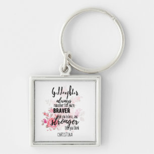 Blommigt för tienage GODDAUGHTER Motivational Quot Fyrkantig Silverfärgad Nyckelring