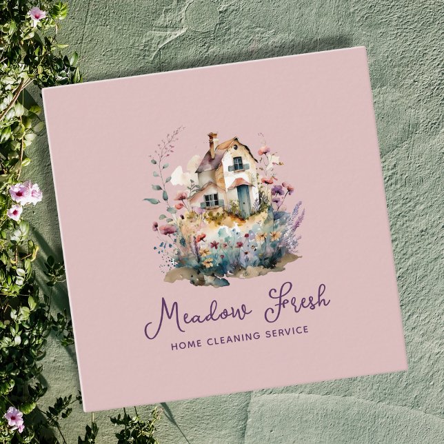 Blommigt för tjänsten Cute House Städning Fyrkantigt Visitkort (Skapare uppladdad)