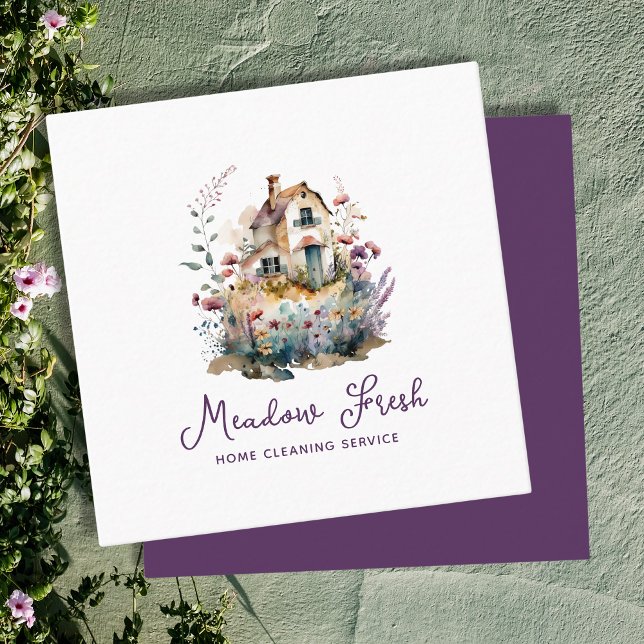 Blommigt för tjänsten Cute House Städning Fyrkantigt Visitkort (Skapare uppladdad)