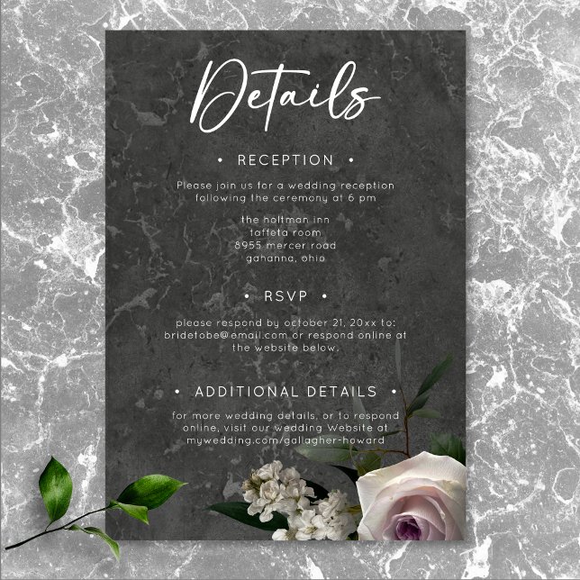 Blommigt för träkol-Grått-Elegant Modern Bröllop Tilläggskort (Charcoal Gray Elegant Floral Modern Wedding Enclosure Card)