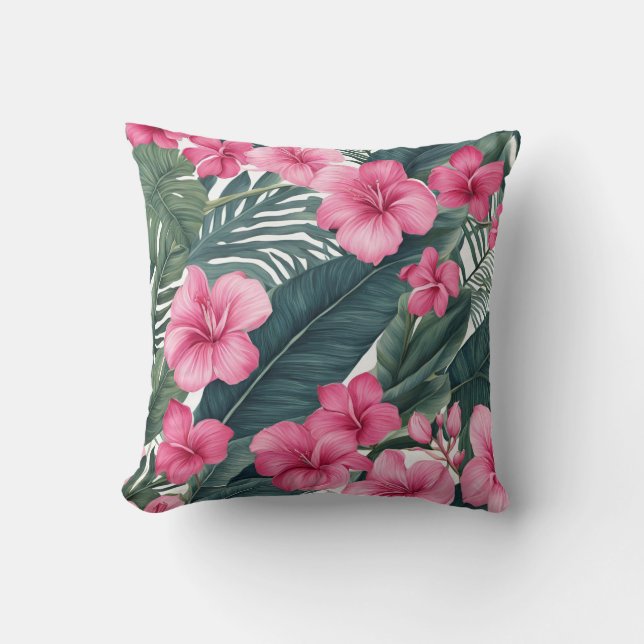Blommigt för Tropical Rosa Helgdag Skriv ut Kudde (Framsida)