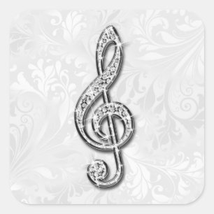Blommigt för tryckt Diamond Music Note Fyrkantigt Klistermärke