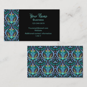 Blommigt för turkos Blue Modern Damask Art-grafik Visitkort