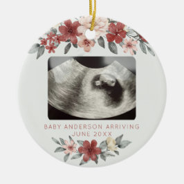 Blommigt för ultraljudsmeddelande om Gravid Keepsa Julgransprydnad Keramik