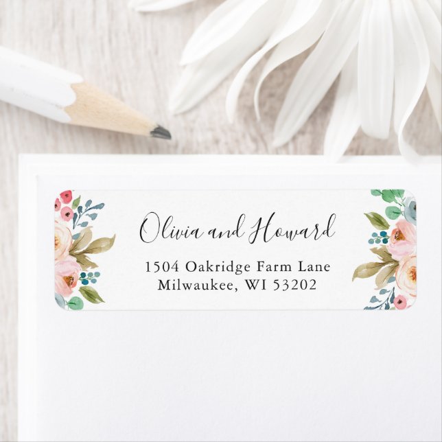 Blommigt för vacker botaniska vattenfärgsfärg, Chi Returadress Etikett (Insitu)