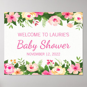 Blommigt för välkomstskylt för babyvisningsprogram poster