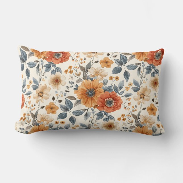 Blommigt för varm Orange Lumbarkudde (Framsida)
