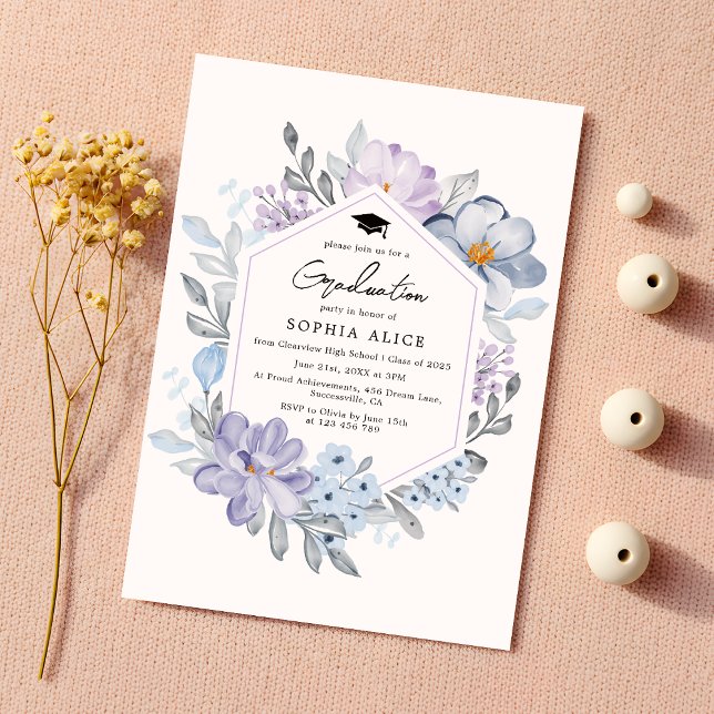  Blommigt för vattenfärg 2025 Studentfest Inbjudningar (Skapare uppladdad)
