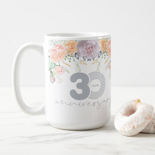 Blommigt för vattenfärg 30:e Bröllop-årsdagen Kaffemugg (Med munk)