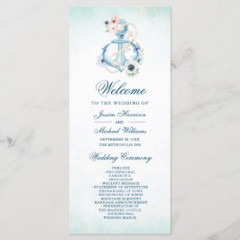 Blommigt för vattenfärg Anchor Teal Beach Wedding Program