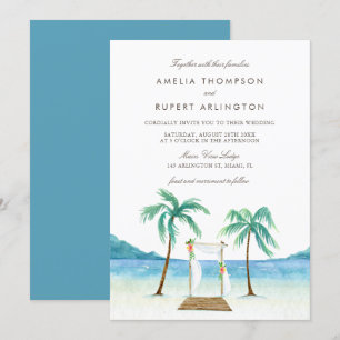 Blommigt för vattenfärg Arbor Tropical Beach Weddi Inbjudningar
