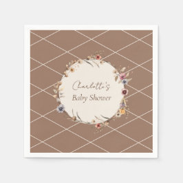 Blommigt för vattenfärg Beige Baby Shower Napkins Pappersservett