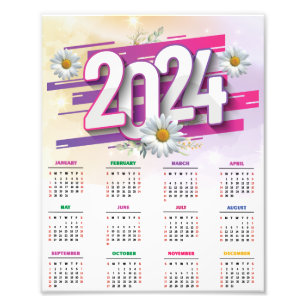 Blommigt för vattenfärg Blommor 2024 Kalender Fototryck