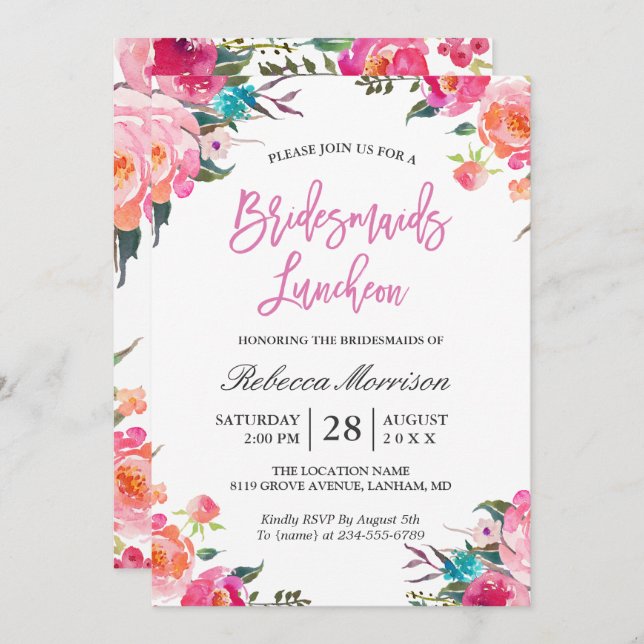 Blommigt för vattenfärg Botaniska Bridesmaids Lunc Inbjudningar (Fram/baksida)