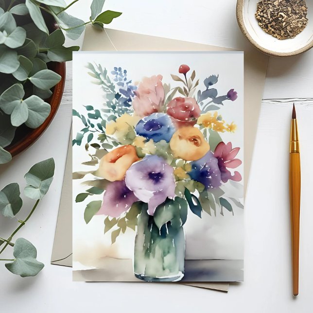 Blommigt för vattenfärg, Bouquet-färg Vykort (Skapare uppladdad)