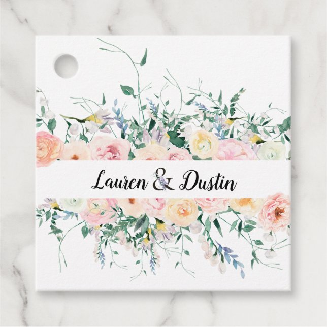 Blommigt för vattenfärg, Bride Groom Bröllop Gåvor Etiketter (Framsida)