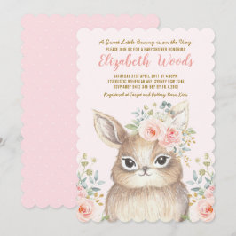  Blommigt för vattenfärg Bunny Girl Baby Shower Inbjudningar