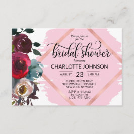 Blommigt för vattenfärg Burgundy Ro Guld Möhippa Inbjudningar