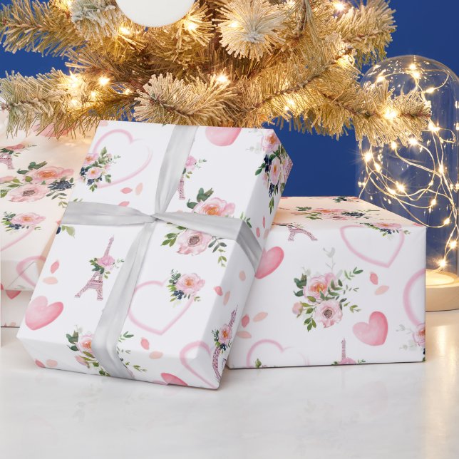  Blommigt för vattenfärg Eiffel Torn Mönster Presentpapper (Helgdagar)