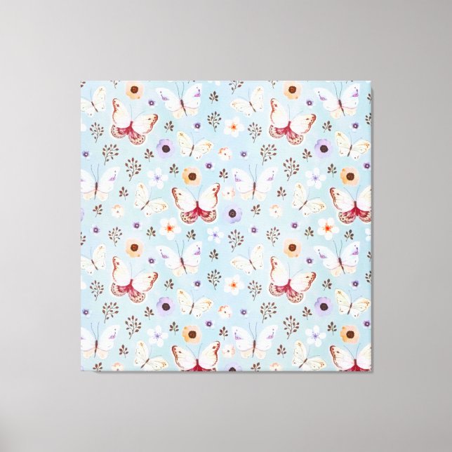 Blommigt för vattenfärg, fjärilsmus canvastryck (Framsida)