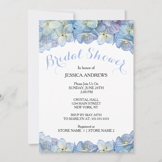 Blommigt för vattenfärg för möhippablåttvanlig inbjudningar (Framsida)