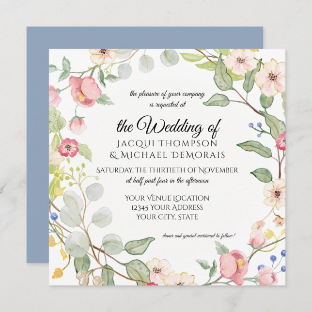 Blommigt för vattenfärg för Painterly dammig Inbjudningar (Fram/baksida)