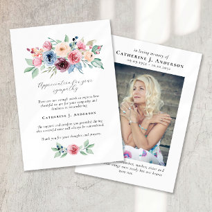 Blommigt för vattenfärg Fotosympati Funeral Memori Tack Kort