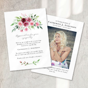 Blommigt för vattenfärg Fotosympati Funeral Memori Tack Kort